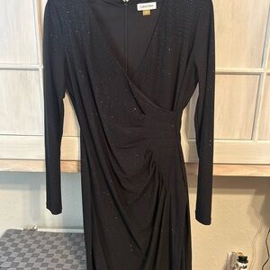 Calvin Klein Black Long Sleeve Sparkle Wrap Dress